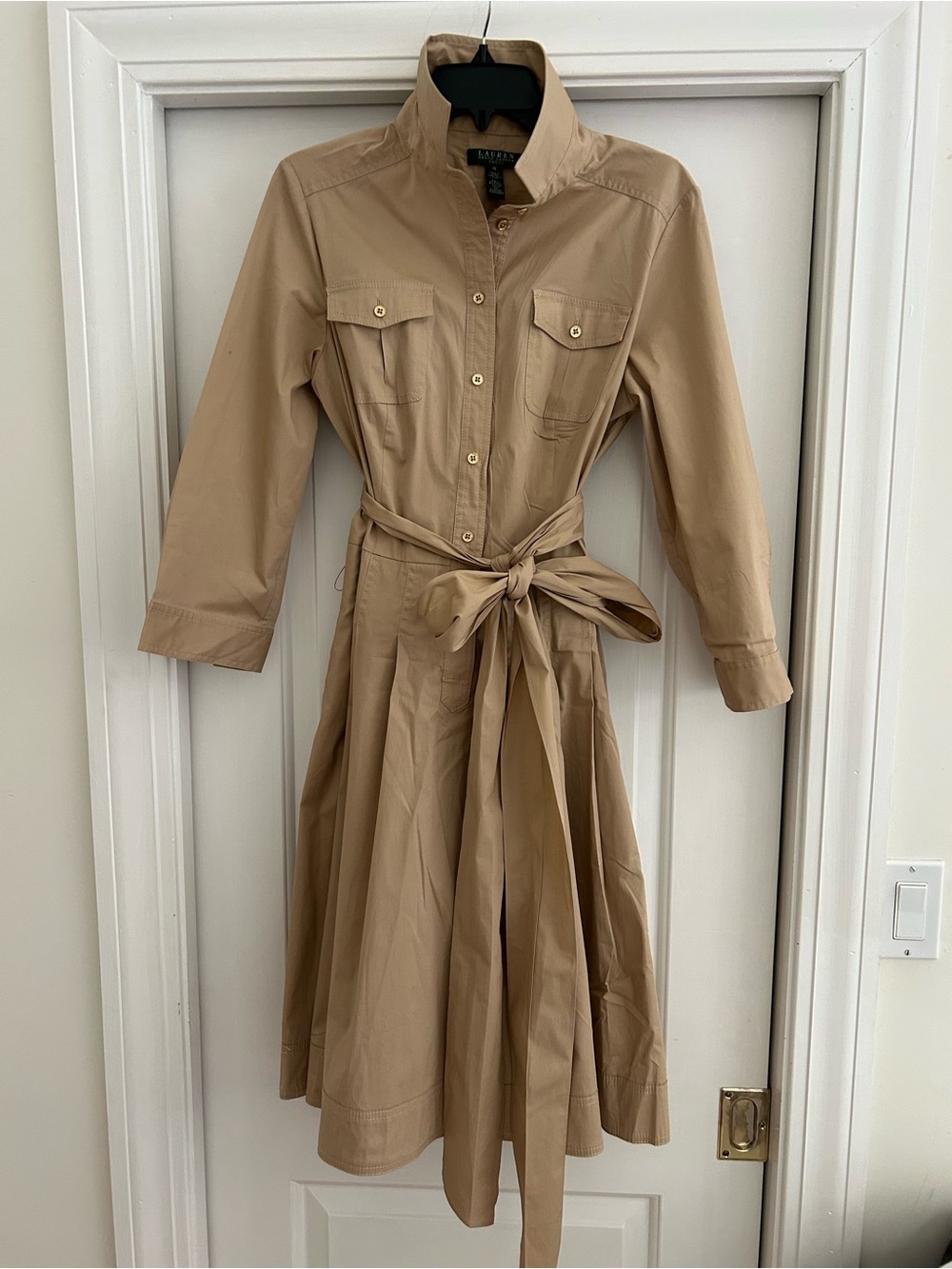 Lauren Ralph Lauren Tan Shirtwaist Belted Midi Dress